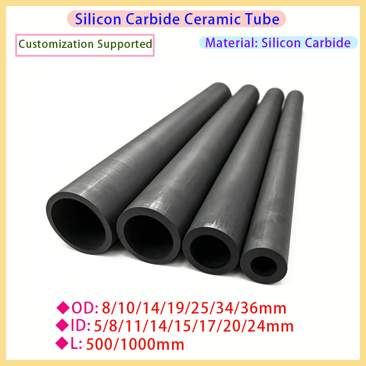 Ceramic Heat Emitter - SiCセラミックパイプ 無圧焼結炭化ケイ素ソリッドロッド 高熱伝導性 耐熱・耐酸性 炉用部品