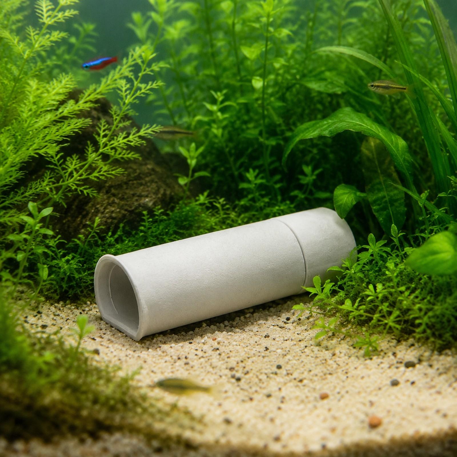 Hide Cave Ceramic - 水草水槽用の、中空の通路が付いた、小型の水中装飾品。魚の繁殖用のセラミック製の水槽用隠れ家。自然な風合い。