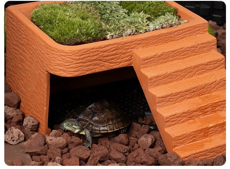 水槽用カメ日光浴台 天然テラコッタ製 爊這動物用隠れ家 滑り - Hide Cave Ceramic のレビューと価格
