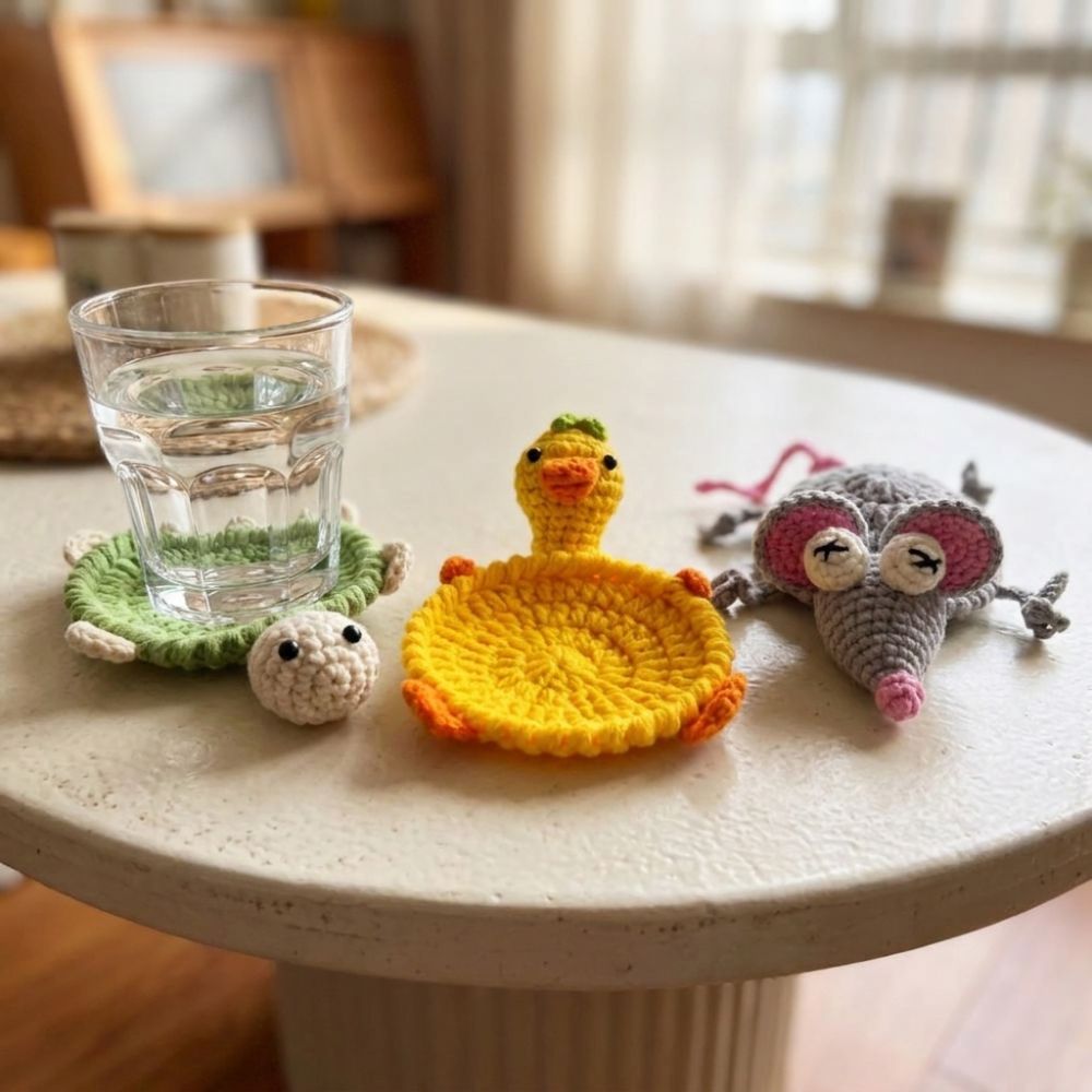 面白いクロシェ編みの亀型コースター、手編み耐熱ニットカップマ - Water Dish Reptile のレビューと価格