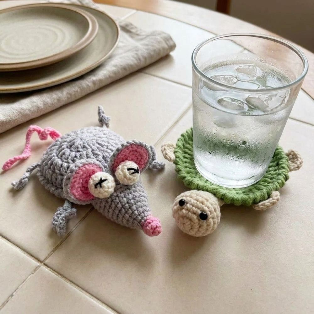 面白いクロシェ編みの亀型コースター、手編み耐熱ニットカップマ - Water Dish Reptile のレビューと価格