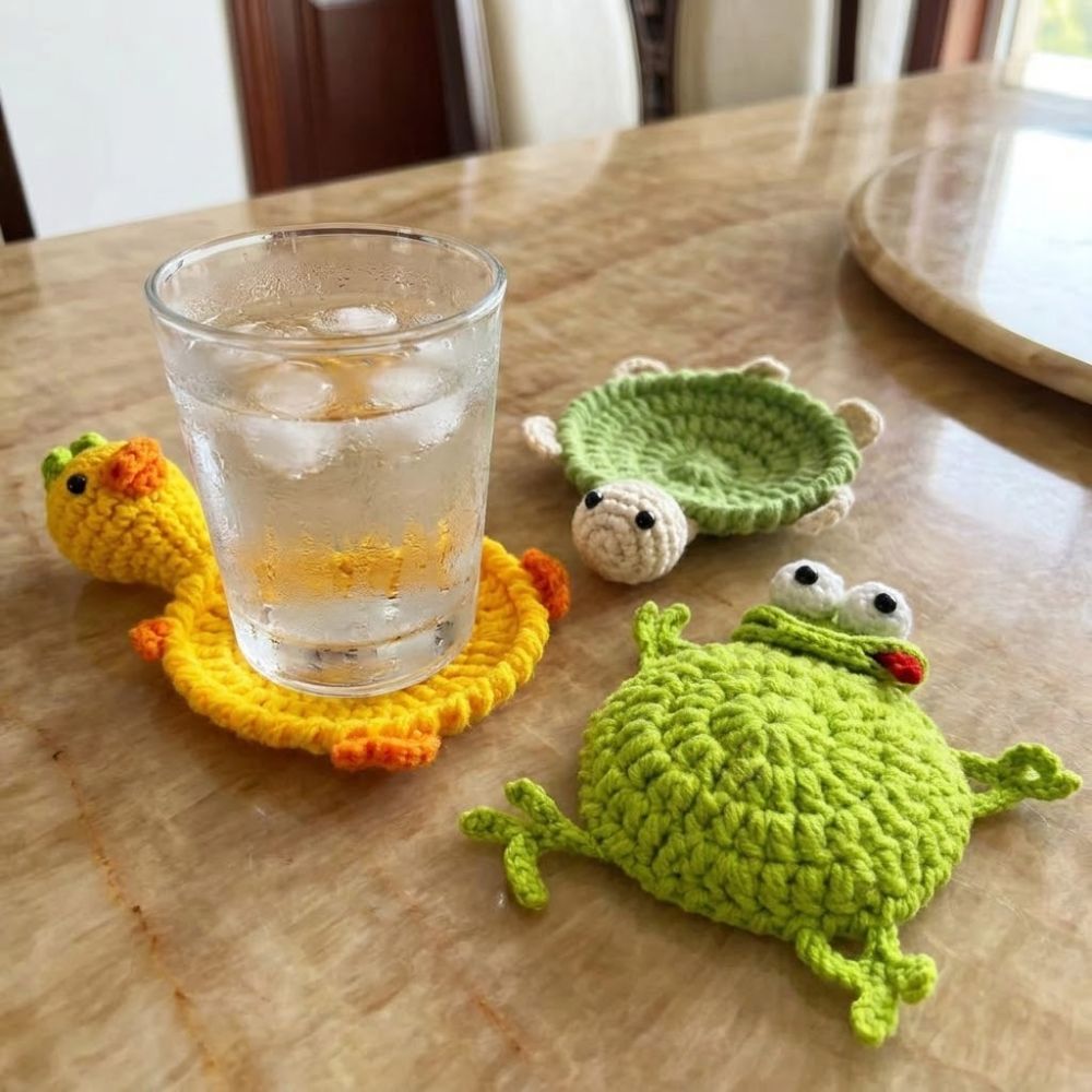 面白いクロシェ編みの亀型コースター、手編み耐熱ニットカップマ - Water Dish Reptile のレビューと価格